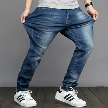 2020 ג 'ינס של גברים אלסטי ישר גודל גדול 48 גברים סגנון פשוט שחור כחול למתוח מכנסי ג' ינס גברים בתוספת גודל 5XL 6XL 7XL