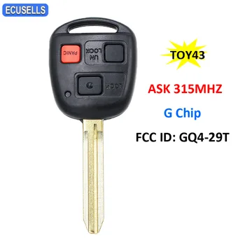 3 לחצן Remote מפתח המכונית לשאול 315MHz ג 'י צ' יפ טויוטה קורולה 2009-2016 FCC ID: GQ4-29T TOY43 לא חתוך להב