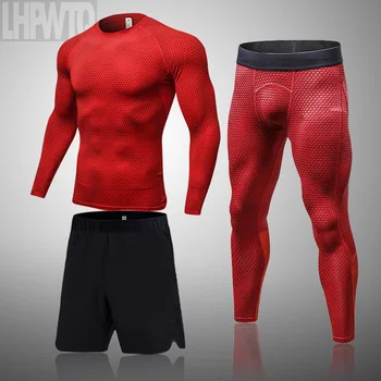 3D חדש דחיסה של הגברים ספורט חליפות יבש מהירה ריצה סט בגדי ספורט רצים כושר אימון כושר אימוניות ספורט קיט