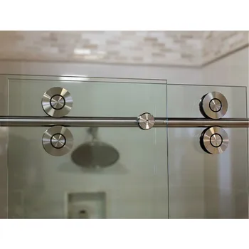 6.6 FT מוטבע לעקוף הזזה מקלחת דלת האסם תאום רולר זכוכית Frameless חומרה מסלול להגדיר ערכת ארה 