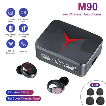 M90 נכון אוזניות אלחוטיות BT 5.3 ספורט אוזניות בקרת מגע מוסיקה אוזניות In-ear מיני אוזניות עם מיקרופון טעינה מקרה