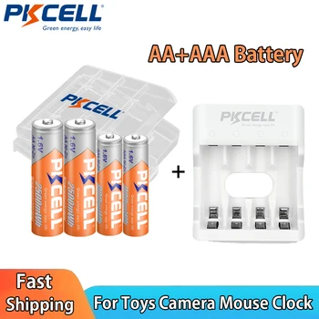 PKCELL סוללת AA 2500mWh+סוללות AAA 900mWh 1.6 V NIZN סוללות נטענות עם הקופסא מטען עבור צעצוע שייבר עכבר מצלמה שעון