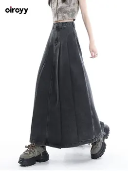 Y2k חצאית נשים גבוהה המותניים טלאים קפלים מעצב בציר הנשי ג ' ינס חצאיות אופנת רחוב 2023 חדש האביב Y2K אופנה סלים