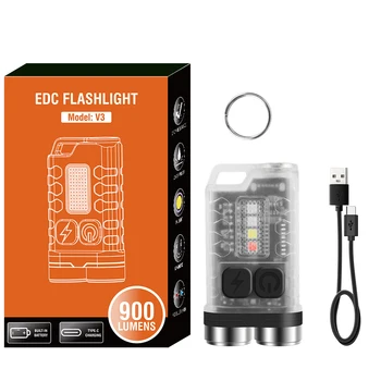 ZK30 מיני נטענת V3 LED מחזיק מפתחות פנס נייד עובד אור מסוג-C לפיד עם מגנט UV לקמפינג פנס כיס