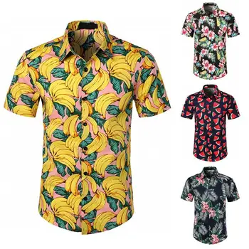 בתוספת גודל הוואי חולצות גברים פרח הדפסה שרוול קצר חולצות לגברים כותנה קליל דש חולצות גברים חולצות Mens הלבשה