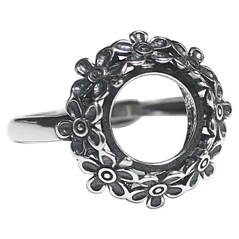 כסף סטרלינג 925 נשים אירוסין טבעת הנישואין 10mm עגול קבושון חצי הר הגדרה של טבעת וינטג הסיטוניים ארט דקו