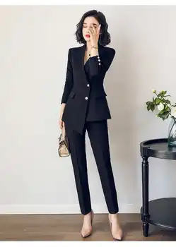נשים 2022 אביב סתיו אופנה חליפות עסקים נקבה מחורצים בלייזר מעילי & מכנסיים נשים במשרד ללבוש שתי ערכות קטע J45