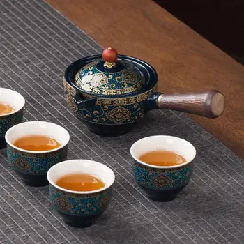 קרמיקה תה יחיד סיר משק בית קונג פו סיני מסנן ומתקנים להכנת תה עם ידית צד מתנה מושלמת עבור חברים, משפחה תה חובב